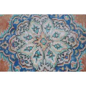 Alfombra Turca Vintage, Alfombra de 4.7x8.5 pies, Alfombra de Lana con Diseño de Parches Azules y Naranjas - Product Image 5