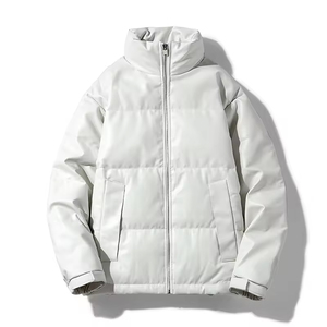 2024 personnalisé en cuir verni hommes Smart décontracté hiver vêtements d'extérieur chaud en plein air toile rembourré bulle manteaux capuche fermeture éclair printemps - Product Image 1
