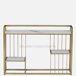 Table console contemporaine en métal finition or avec dessus en porcelaine pour salon villa hôtel cuisine salle à manger meubles à usage domestique - Product Image 4