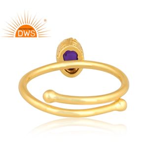 แหวนพลอยอเมทิสต์ธรรมชาติชุบทอง18K ดีไซน์ทำด้วยมือล่าสุดเครื่องประดับแบบวางซ้อนกันได้ - Product Image 4