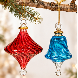Ornements de Noël en verre cristal faits à la main en Égypte, motifs sculptés décoratifs colorés et accents dorés - Product Image 6