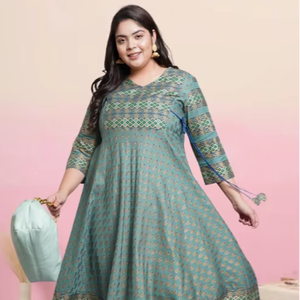 Kurta Anarkali de rayón verde con estampado floral, tela suave, ajuste cómodo, elegante para uso diario con estilo tradicional indio. - Product Image 1