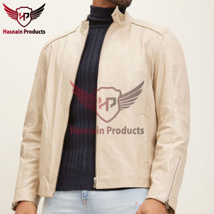 Veste en cuir véritable pour homme, col mandarin, poignets zippés en peau de mouton, style Cafe Racer, manteau de motard, vêtement d'extérieur personnalisé chaud pour l'hiver - Product Image 4