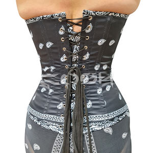 Corsé de moda con estampado de bandana negra y efecto adelgazante en la cintura para mujer, conjunto coordinado de corsé y leggings estampados estilo streetwear. - Product Image 6