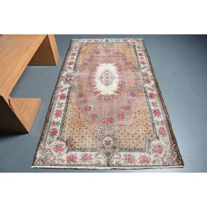 Alfombra turca de lana clásica Beige de 4x7 pies, diseño de retazos bohemios para entrada, pasillo, sala de estar, alfombras de látex de forma Rectangular - Product Image 1