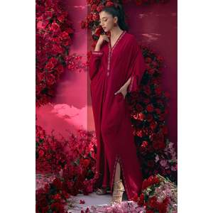 ชุดคาฟตันผ้าไหมพิมพ์ลายใบไม้ คอวี แขนสามส่วน ทรงสวยหรู นุ่มนวล - Product Image 5