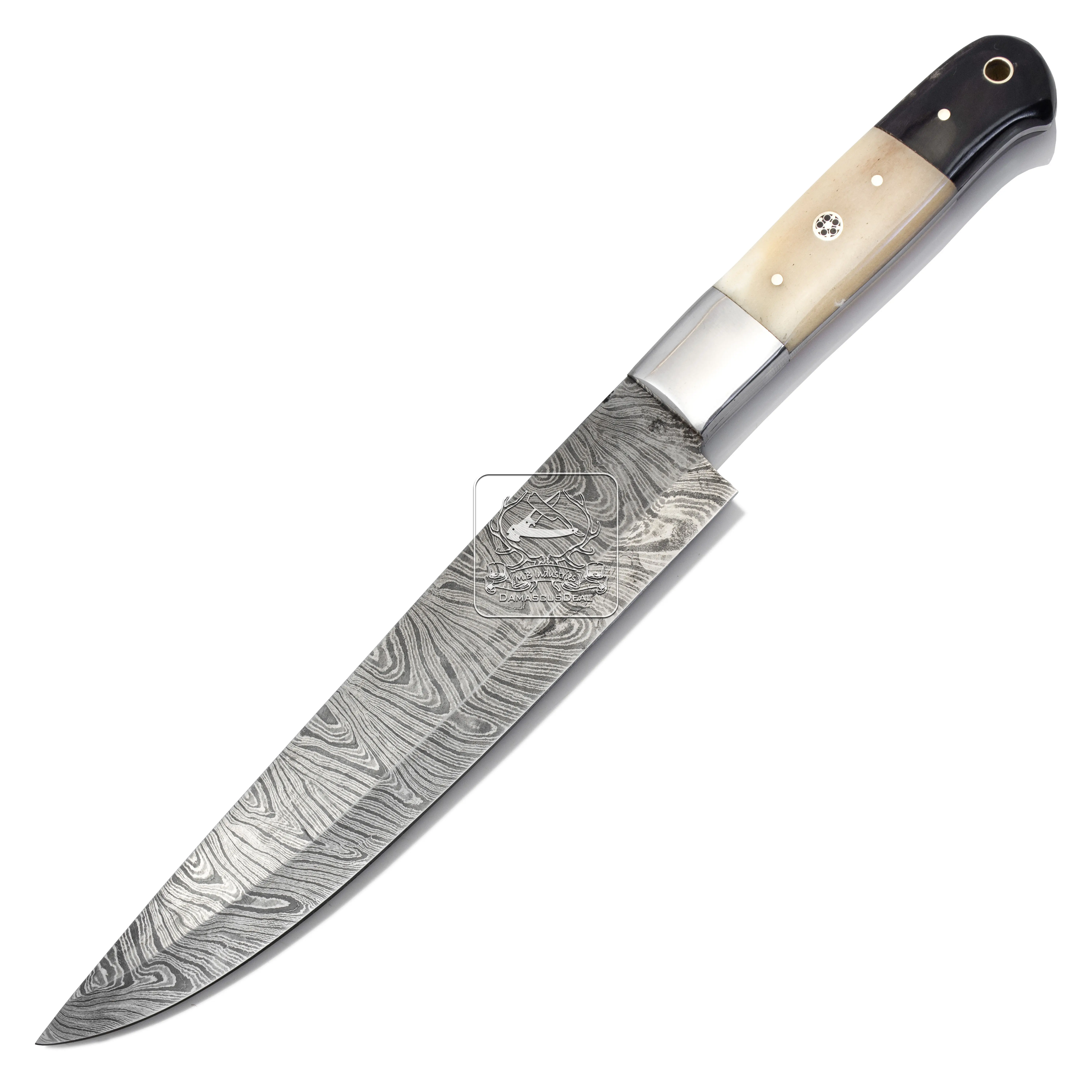 Cuchillo de cocina de acero de Damasco de estilo japonés de Venta caliente, cuchillo de Chef afilado profesional con hueso de camello y búfalo