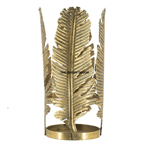 Dernier modèle Bougeoir en métal finition or avec feuille Bougie votive Prix très bas Bougie votive Décoration intérieure - Product Image 1
