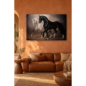 ภาพพิมพ์บนผ้าใบม้าสีดำและสีขาวเดินเคียงข้างกันของฟิดา - Product Image 2