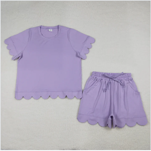 GSSO3199 ชุดกางเกงขาสั้นผู้หญิงขอบสแกลลอปสีม่วงสีทึบ - Product Image 3