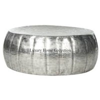 Table basse en aluminium au design citrouille argentée Meubles de salon fantaisie uniques avec accessoires élégants