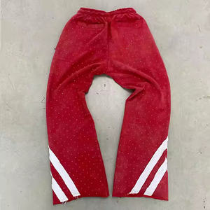 Wholesale Puff Print Flared <b>Jogger</b> Track Pants Rhinestone with Distressed Plus Size Men <b>Stacked</b> Flare Sweatpants for Men - Product Image 3