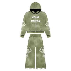 Survêtement lavé à l'acide brodé sur mesure OEM Ensemble deux pièces sweat à capuche et jogging pour hommes femmes ou marques de streetwear - Product Image 2