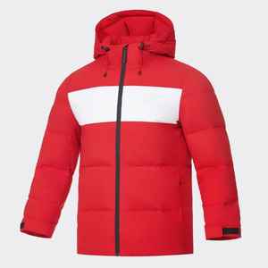 Chaqueta acolchada de plumón personalizada OEM para hombre, abrigo de invierno, tela de lona, cuello levantado, logotipo en la parte delantera - Product Image 2