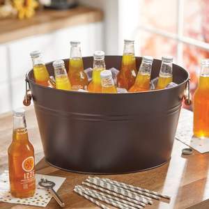 Set of 2 Copper Silverware <b>Beer</b> Tub in Hammered Metal Perfect for Round Barware Accessories and Drink Storage - Product Image 2