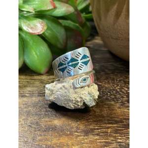 Raymond Begay <b>Adjustable</b> <b>Ring</b> Opal & Sterling Silver Rose Gold & Gold Plated Rhodium Setting Inlay Gift for Size 9.25 - Product Image 1