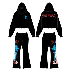 Chándal de algodón 100% para mujer, venta al por mayor, XXL/XL Flare Track Jogger, estampado 3D Puff, pantalones de chándal apilados, conjunto de Sudadera con capucha, logotipo personalizado - Product Image 1