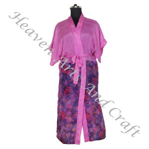 KL006 Bohemian Silk Sari Kimono Bata larga Ropa de verano Bikini Seda Cubrir Venta al por mayor Seda Sari Vintage Sari Kimono largo - Product Image 3