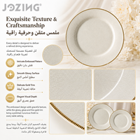 Assiettes de table en porcelaine blanche de luxe avec bord doré, motif floral en relief, vaisselle en céramique, vente en gros, stock disponible