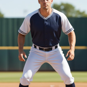 ชุดเบสบอลคลาสสิกสีกรมท่าและสีขาว เสื้อเจอร์ซีย์สีกรมท่าล้วน แขนเสื้อสีขาว พร้อมกางเกงเพอร์ฟอร์แมนซ์ - Product Image 4