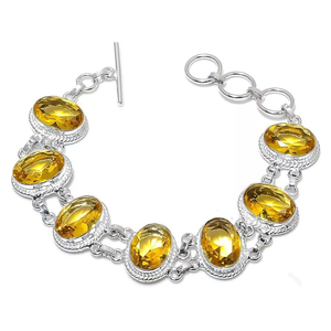 สร้อยข้อมือเงิน925หรูหราสีเหลือง Citrine อัญมณีแฮนด์เมดเครื่องประดับธรรมชาติปรับขนาดสำหรับงานแต่งงานอินเทรนด์คริสเตียน - Product Image 1