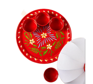 Bandejas Decorativas Metálicas al por Mayor, Diseño Moderno Pintado a Mano, Tapa con Acabado Rojo, Bandejas Decorativas para Bodas - Product Image 1