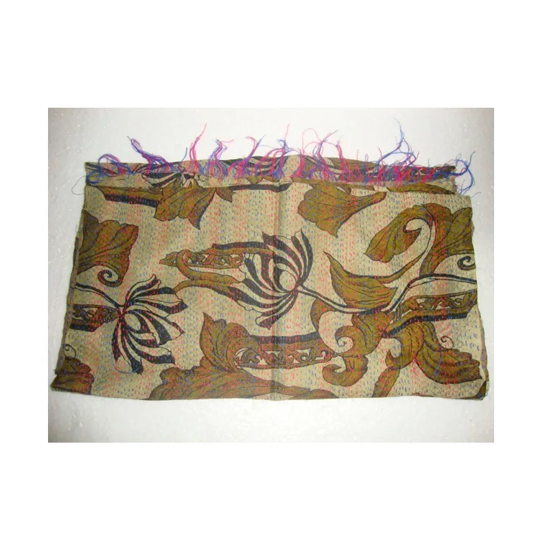 Pashmina Vintage Kantha brodé, écharpe réversible en soie Pure, Hijab, étole de châle