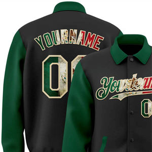 Veste universitaire noire et verte personnalisée avec impression de nom et de numéro, style streetwear, veste de baseball, style lettreman avec fermeture à pression pour hommes - Product Image 5
