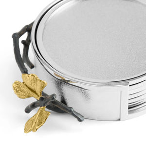 Luxury <b>Silver</b> <b>Coaster</b> Set With Gold Leaf Design Handmade Metal Drink <b>Coasters</b> For Home Bar Restaurant And Hotel Use - Product Image 3
