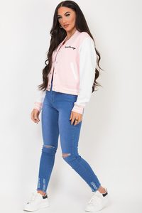 แจ็กเก็ตมันทีมโรงเรียนมีตัวอักษรหลากสีสำหรับผู้หญิงสุภาพสตรีเสื้อครอปได้ตามต้องการ - Product Image 3