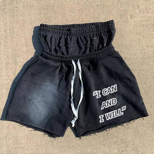 Sweat-shirt vintage délavé au soleil pour hommes, short, coton éponge français sérigraphié, lavage à l'acide, solide, utilisation décontractée du fitness - Product Image 6