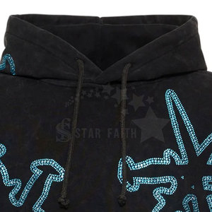 Basic Men Acid Wash Rhinestone Hoodie Streetwear Cotton Blended Pullover Hip Hop <b>Sparkly</b> Hoodie Fashion <b>Top</b> - Product Image 3