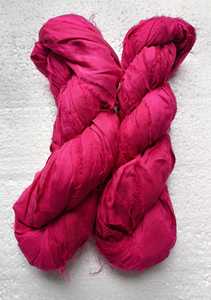 custom dyed sari silk <b>ribbon</b> yarns in <b>pink</b> and red colors made with premium quality recycled sari silk fabrics for crafts - Product Image 4