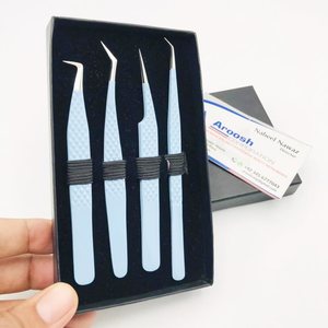 Pince à épiler d'extension de cils Baby Blue Diamond Grip en acier durable de haute qualité avec logo personnalisé lame incurvée - Product Image 4