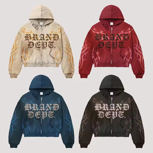 เสื้อฮู้ดดี้ผ้าฟลีซคอตตอน 100% ทรงหลวม ตกแต่งลายปัก สไตล์วินเทจ ล้างสีแบบแอซิดวอช แต่งดีเทลขาดๆ แบบสตรีทแวร์สำหรับฤดูหนาว - Product Image 1