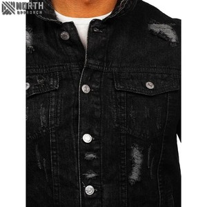 Wholesale 2025 <b>High</b> Quality Men's Jackets <b>Black</b> Fur Denim Jackets For Men Ripped Biker Oem Designs <b>Canvas</b> Jean Jackets - Product Image 6