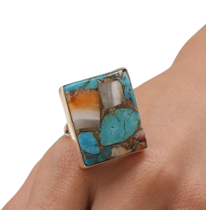 925 diseñador Natural estilo bohemio anillo de regalo de boda hecho a mano 925 plata esterlina piedra preciosa turquesa Spinner para fiesta corte princesa - Product Image 1