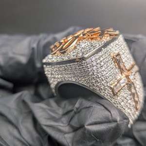 Iced Out Custom <b>Initial</b> Letter <b>Ring</b> VVS Moissanite Diamond Sparkling Hip Hop Luxury Statement 925 Sterling Silver Men's <b>Ring</b> - Product Image 5