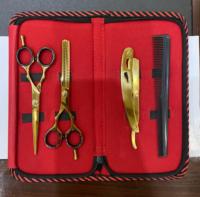 Kit de coiffeur professionnel Premium ciseaux de coupe de cheveux en acier inoxydable cisailles amincissantes rasoir droit peigne de base poignée en acier