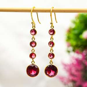 Pendientes de Rubelita, Plata de Ley 925, Chapados en Oro de 14k, Pendientes de Piedras Preciosas Hechos a Mano, Joyería de Rubelita, Regalo de Cumpleaños - Product Image 1