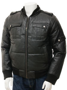 Blouson Bomber en Cuir Véritable à Capuche Unisexe Style Urbain Logo Avant Coupe-Vent Hiver Enduit - Product Image 2