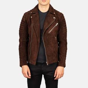 Armand Vintage Biker <b>Jacket</b> Mocha <b>Suede</b> High Winter Stand Hood Woven Spandex Cotton Breathable Sheep Letter Casual Spring Winter - Product Image 1