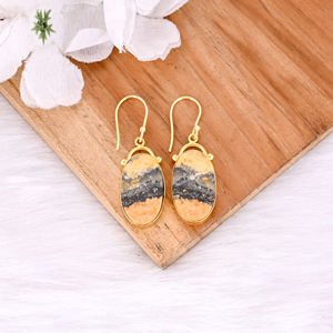 Pendientes Colgantes de Latón Antiguo para Mujer, con Piedras Preciosas de Jaspe Abejorro, Pendientes de Latón de Alta Calidad Chapados en Oro - Product Image 2