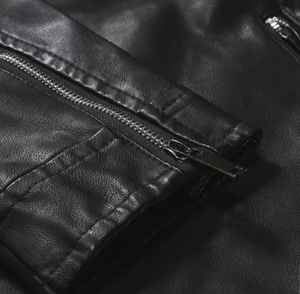 Hombres Casual Invierno OEM Venta al por mayor de moda para el proceso en bruto Chaqueta de cuero de oveja genuina Cierre de cremallera marrón Tela de lana - Product Image 5