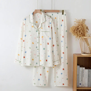Premium Women Cotton Breathable Sleepwear Set Two Piece Pajama Top <b>Pants</b> Elastic Waist Soft Cozy Long Sleeves Machine-Washable - Product Image 5