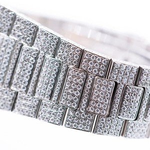 Custom <b>Design</b> and Logo Luxurious Studded Analog Stainless Steel IcedOut VVS Clarity Full Moissanite Diamond Hip Hop Wrist Watch - Product Image 2