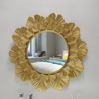 Miroir mural en métal avec feuilles dorées rustiques pour salon et couloir, miroir décoratif design pour cadeau de mariage