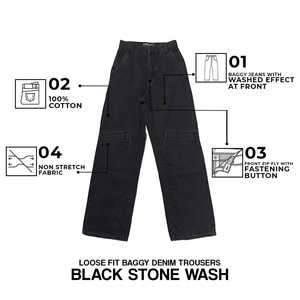 2025 tendance hommes coupe ample Baggy Denim pantalon noir pierre lavage respirant solide motif en gros approvisionnement en vrac - Product Image 5