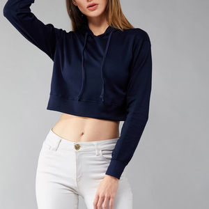 Top corto con logotipo personalizado sexy para mujer, sudaderas con capucha recortadas y Polar de algodón grueso con cuello redondo, sudaderas de gran tamaño para invierno - Product Image 6