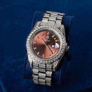 Luxury Unisex Stainless Steel Moissanite <b>Diamond</b> Watch Analog Date Display <b>Diamond</b> <b>Simulant</b> Bracelet Silver 44mm Quartz Glass - Product Image 3